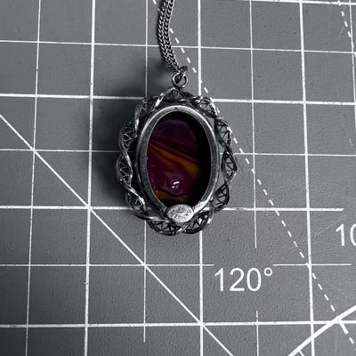 Sterling Silver Pendant with Chain, Jasper? 