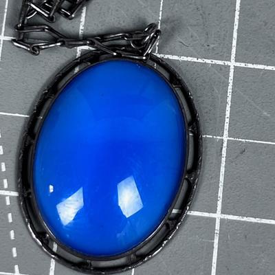 Blue Cabochon on a Sterling Pendant on Chain