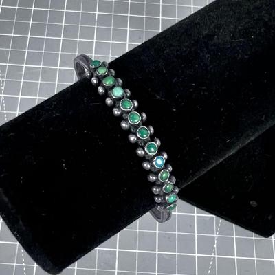 Petite / Delicate Silver and Turquoise Old Pone Bracelet
