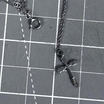 Sterling Silver Pendant Cross with a 10 K Chain. Petite! 