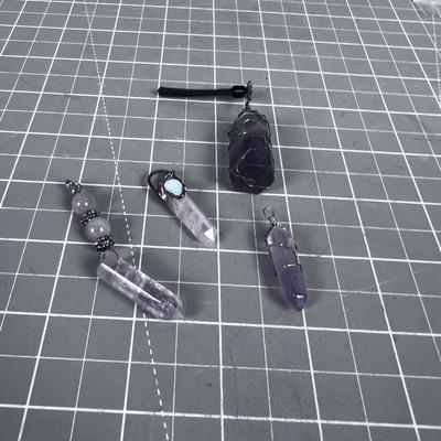 (4) Pendants Amethyst, Opal Wire 