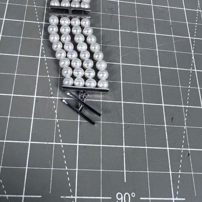925 Silver and White Pearl 4 Strand Bracelet 