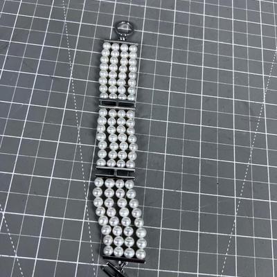925 Silver and White Pearl 4 Strand Bracelet 