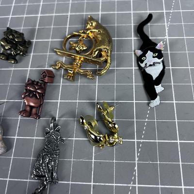 Kitty Cat Pins and Earrings