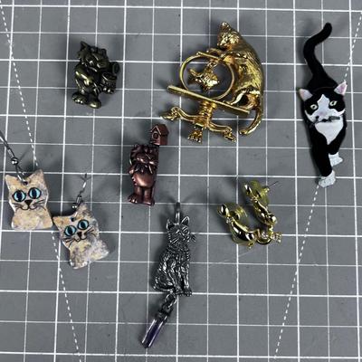 Kitty Cat Pins and Earrings