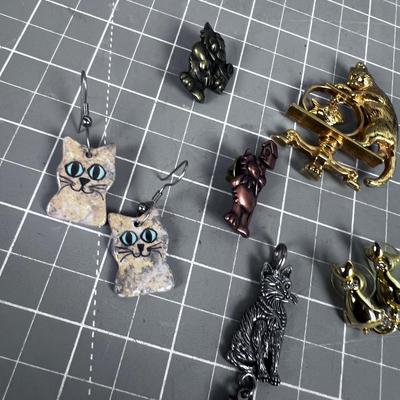 Kitty Cat Pins and Earrings