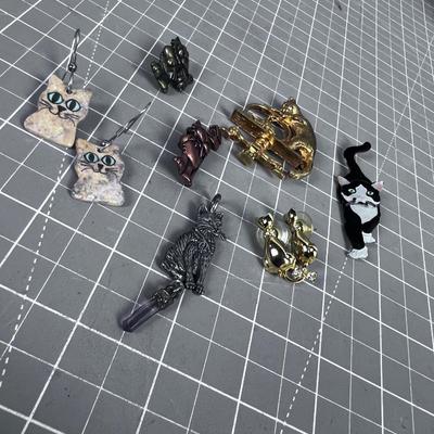 Kitty Cat Pins and Earrings