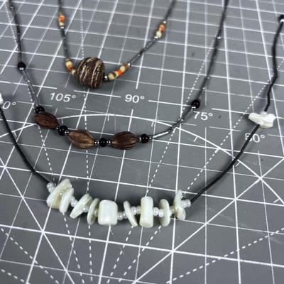 (3) Liquid Silver Necklaces, Beads & Shells 
