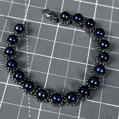 925 Purple / Blue  Pearl Bracelet 