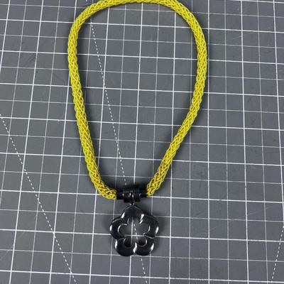 Silver 925 Yellow Silk Necklace with a Single Silver Flower