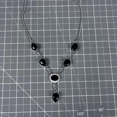 Unmarked Black Stone (Obsidian ) and Silver