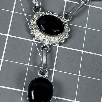 Unmarked Black Stone (Obsidian ) and Silver