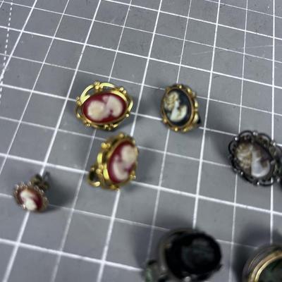 3 Cameo Clip on Earrings 