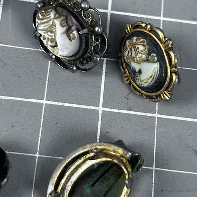 3 Cameo Clip on Earrings 