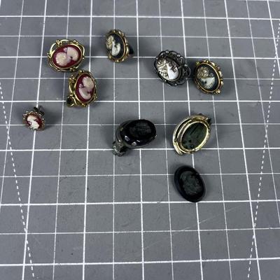 3 Cameo Clip on Earrings 