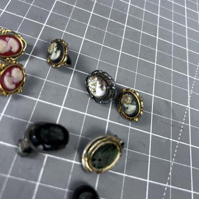 3 Cameo Clip on Earrings 