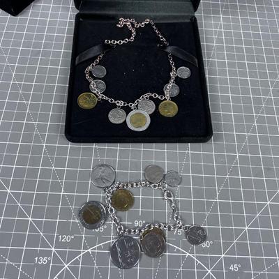 COIN Bracelet and Necklace in Presentation Box. 