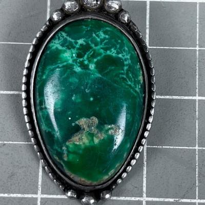 Fabulous Large Green Cabochon Stone set in Silver Bolero Marked Sterling