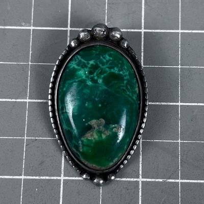 Fabulous Large Green Cabochon Stone set in Silver Bolero Marked Sterling