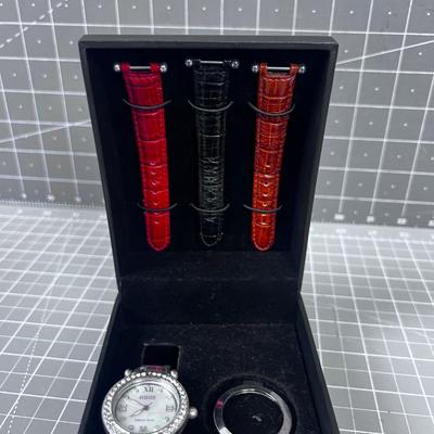 Ecclissi Sterling Silver Watch with Extra Bands and Faces