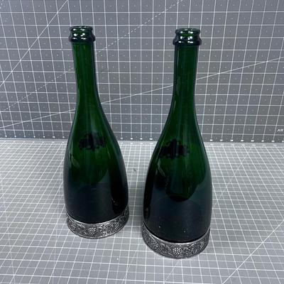 2 Wine Bottles with a Pewter Base