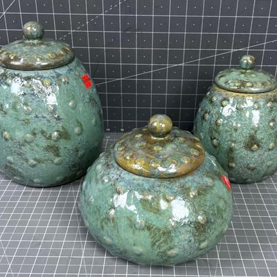 Stoneware Canister Set Turquoise Color