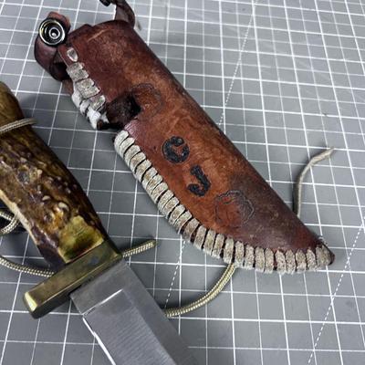 Antler Handled Hunting Knife with Sheath