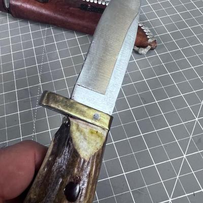 Antler Handled Hunting Knife with Sheath