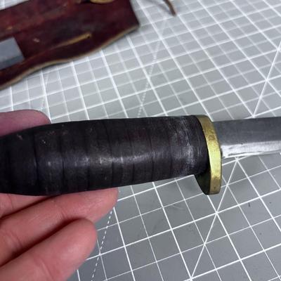 Hand Made Hunting Knife with Stacked Leather Handle