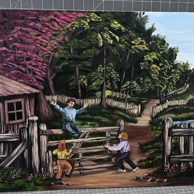 Oil On Canvas Artist Signed; Children at the Farm