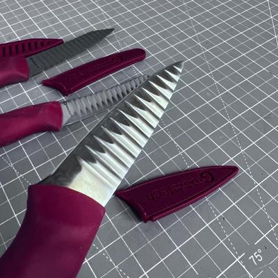 3 Red Groove Tech Pairing Knives with Blade Covers