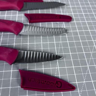 3 Red Groove Tech Pairing Knives with Blade Covers