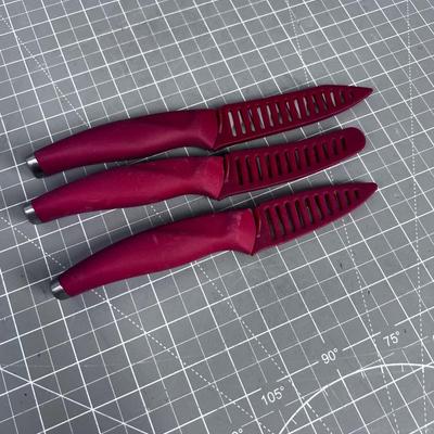 3 Red Groove Tech Pairing Knives with Blade Covers