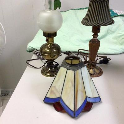 Two Table Lamps and stain Glass Lamp Shade