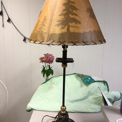 Metal Lamp With Nature Scene Lamp Shade.
