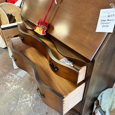 Maddox Walnut drop down desk dresser