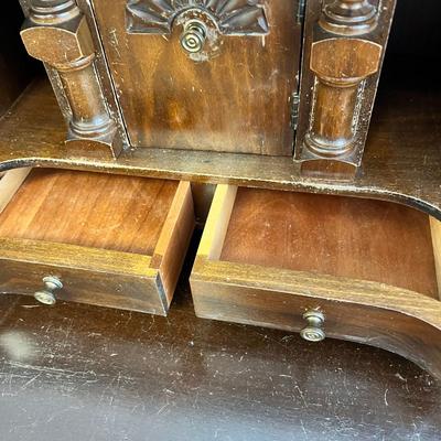 Maddox Walnut drop down desk dresser