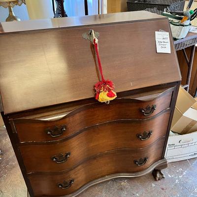 Maddox Walnut drop down desk dresser