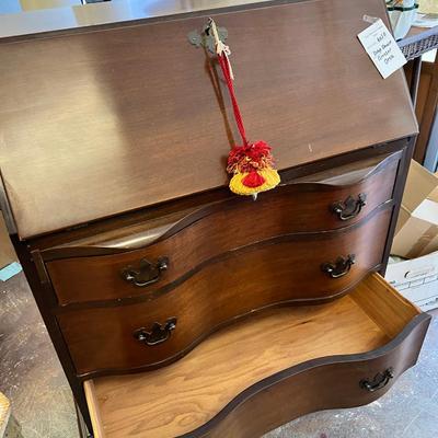 Maddox Walnut drop down desk dresser