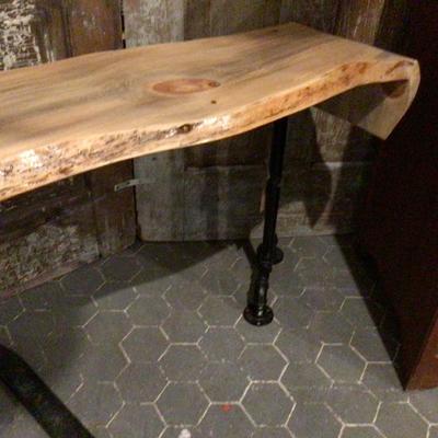 Wood and Metal Bench Table