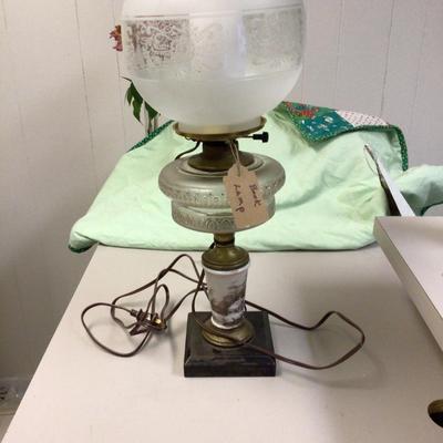 Vintage Electrified Oil Lamp light with Glass Shade