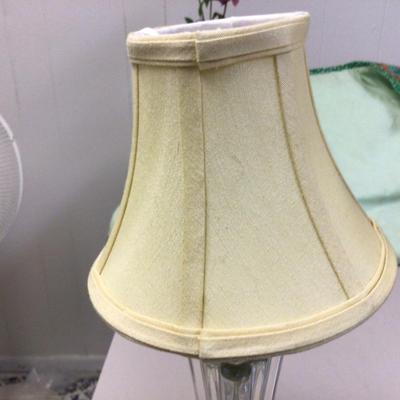 Pair Crystal with Blue Glass Base Bedside Lamps with White Lamp Shades