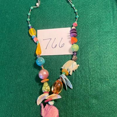 Treska Multi Colored Shell Beaded Elephant Necklace