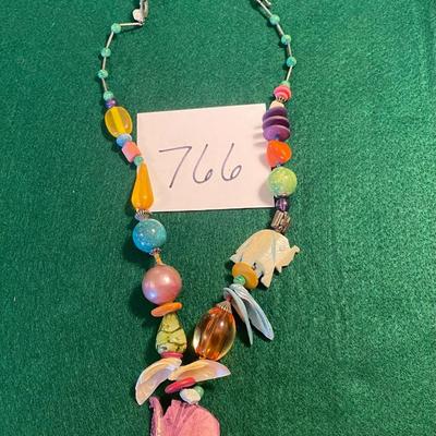 Treska Multi Colored Shell Beaded Elephant Necklace