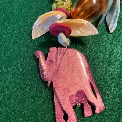 Treska Multi Colored Shell Beaded Elephant Necklace