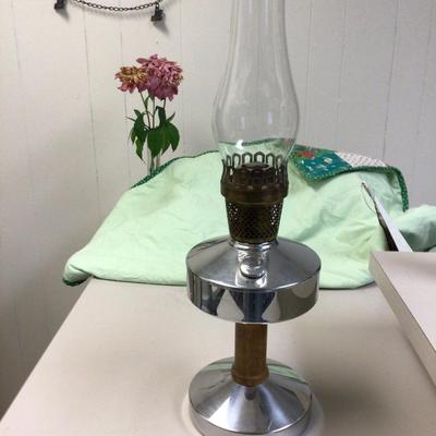 Aladdin Style Metal Lamp with Glass Chimney.