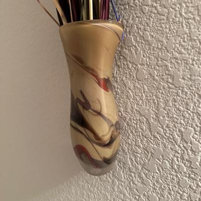 METAL FRAMED WRAPPED CANVAS AND BLOWN GLASS WALL POCKET