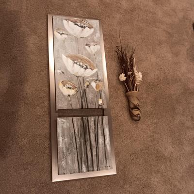 METAL FRAMED WRAPPED CANVAS AND BLOWN GLASS WALL POCKET
