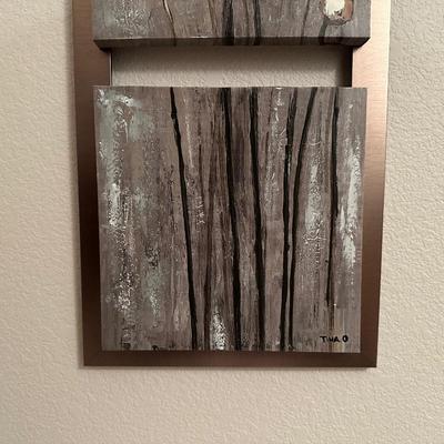 METAL FRAMED WRAPPED CANVAS AND BLOWN GLASS WALL POCKET