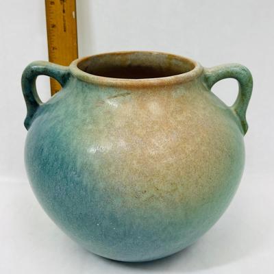 Unmarked Green Roseville Ceramic Vase Handled Urn